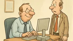 Witz: Ein Beamter tippt ohne Bildschirm...